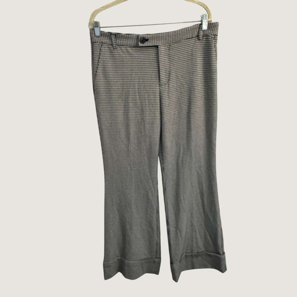 Maeve Anthropologie Houndstooth Wide Leg Cuffed Trousers Black White Size 10